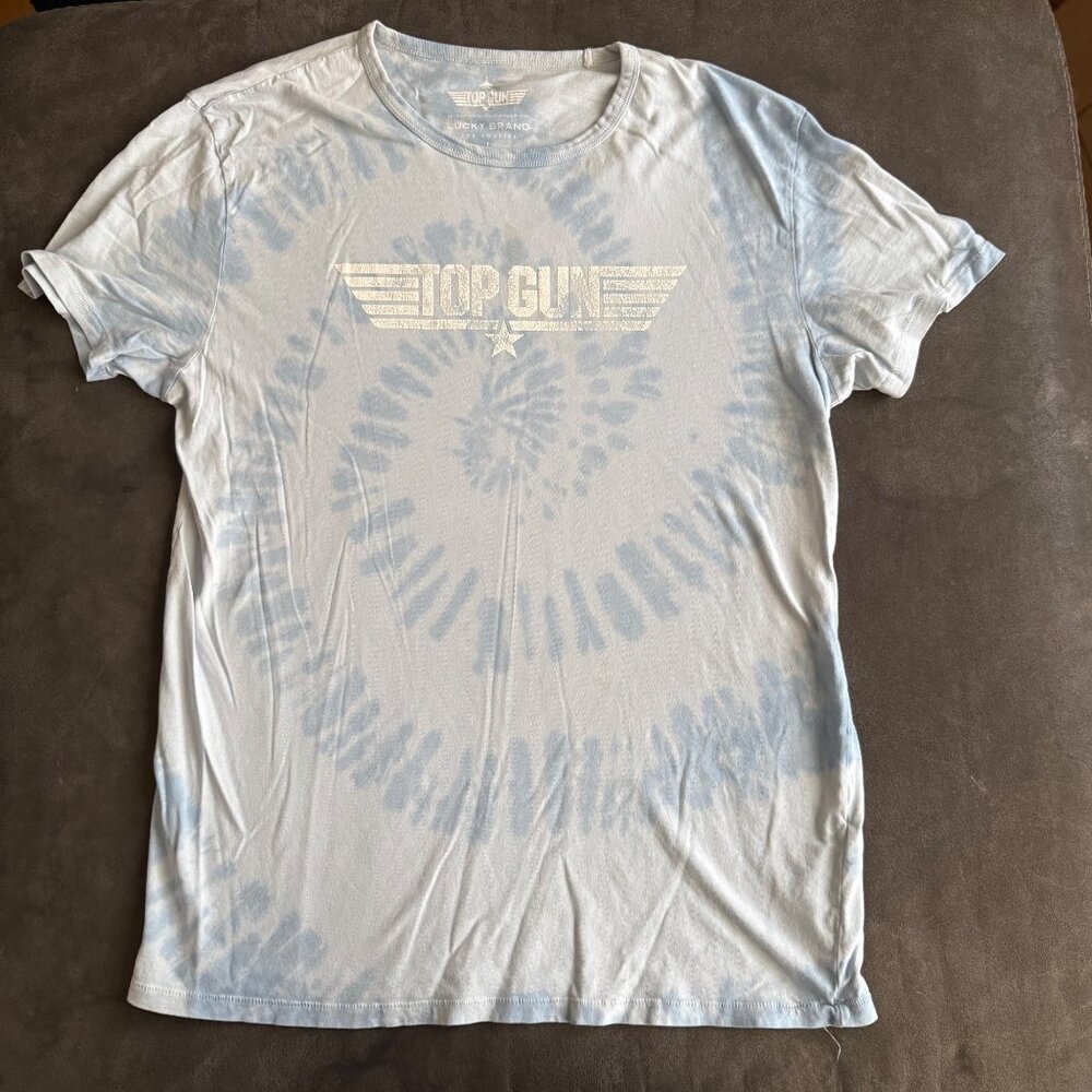 Top Gun Tie-Dye T-Shirt By Lucky Brand Light Blue L Cotton Blend Mens